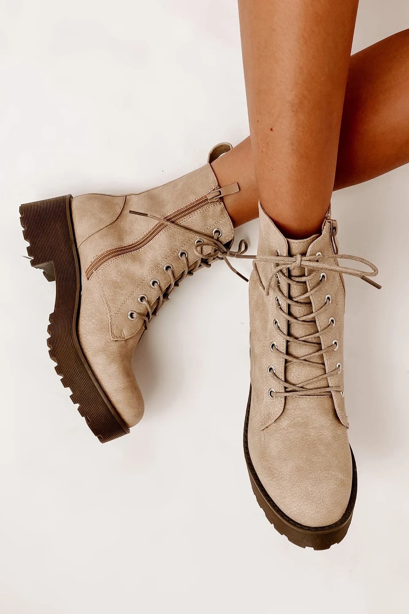 IMPERFECT Fearless Leader Chunky Faux Leather Combat Boot (Natural)