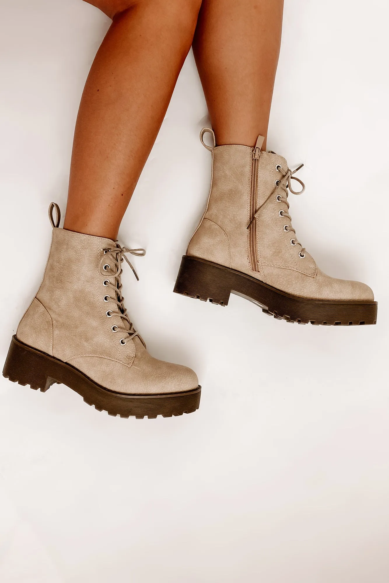 IMPERFECT Fearless Leader Chunky Faux Leather Combat Boot (Natural)