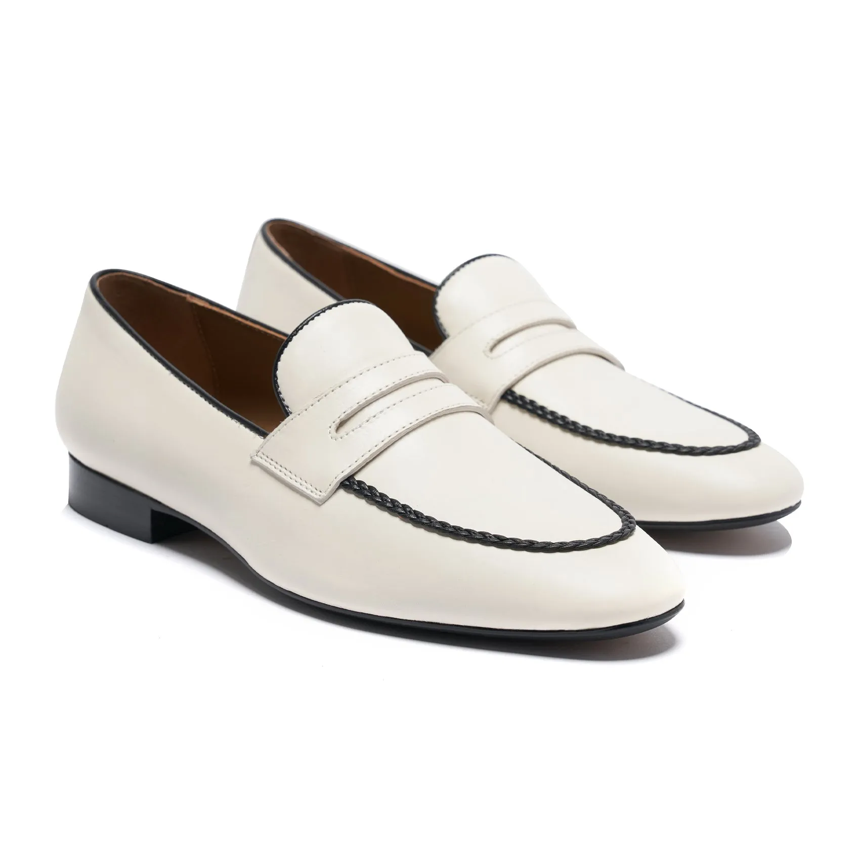 INCI Off-white  Calfskin Leather & Sheepskin  lining-Loraine-Penny Loafers for Women- Comfort Flat Shoes- Slip-on Women Loafers -Shoes Casual