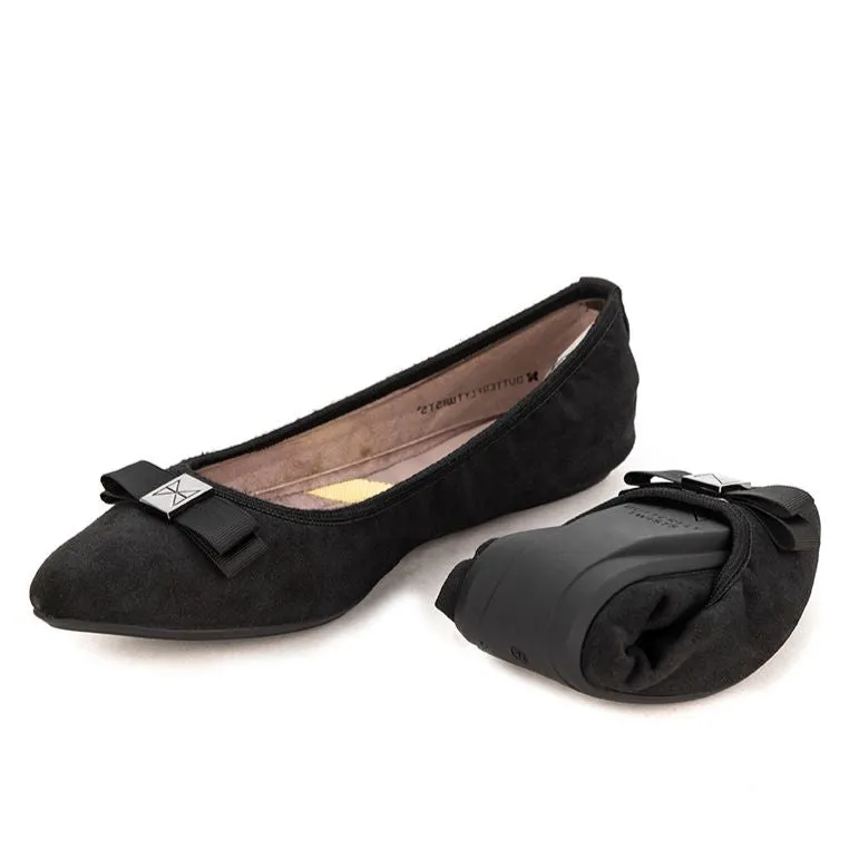 JASMINE Ballet Flat Shoes - Black Burnished Suede