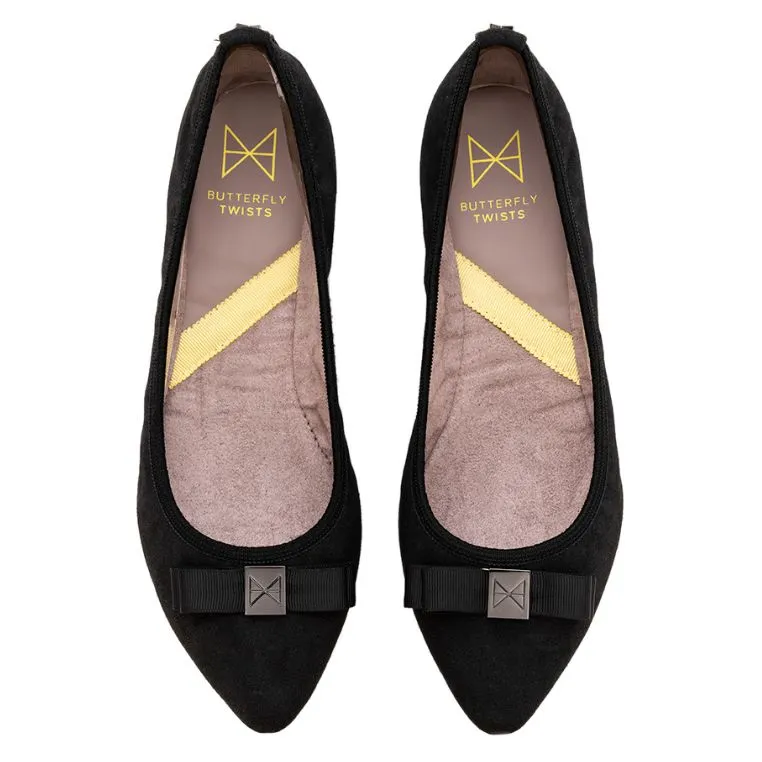 JASMINE Ballet Flat Shoes - Black Burnished Suede