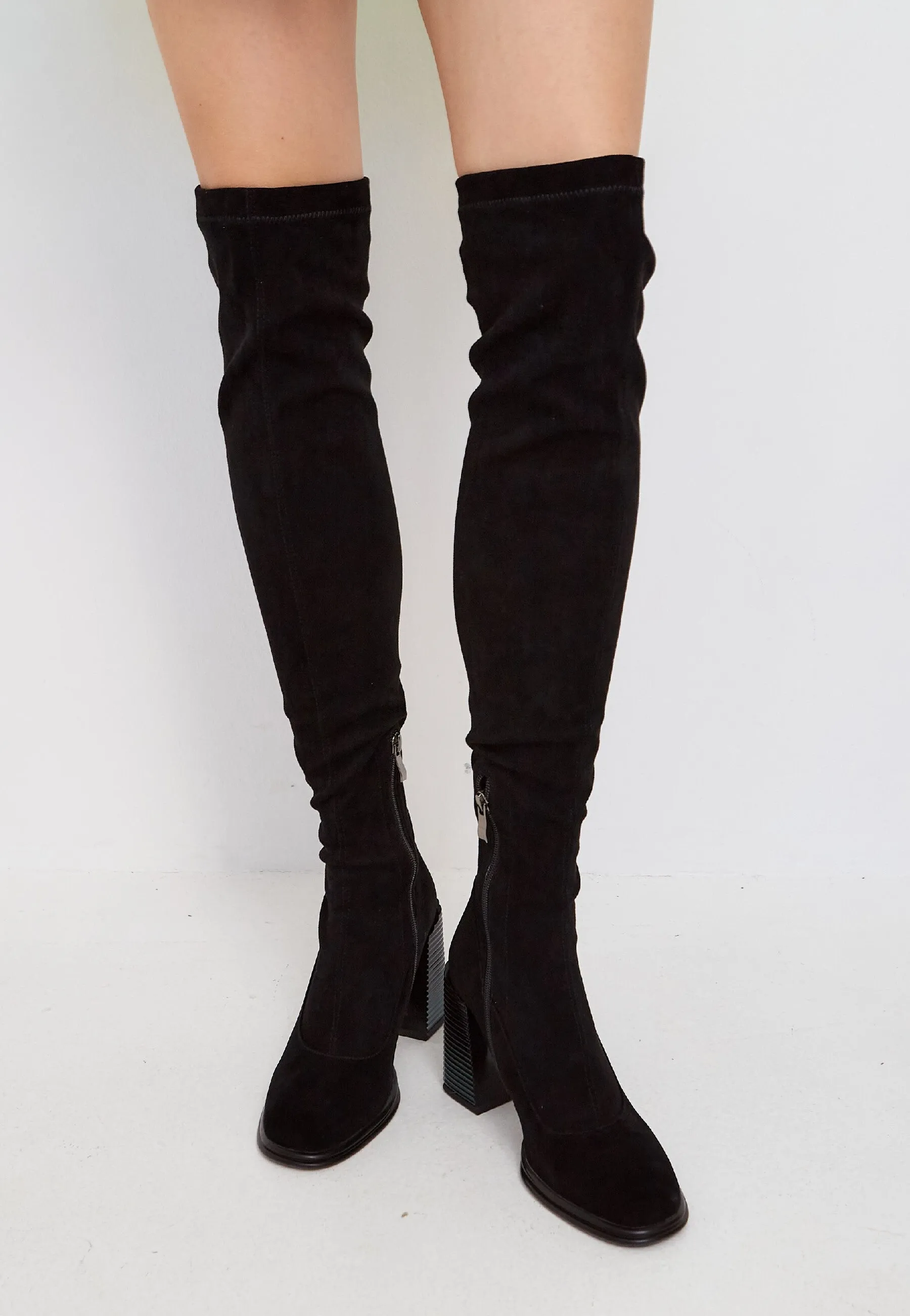 Knee-High Block Heel Sock Boots Karolina - Black