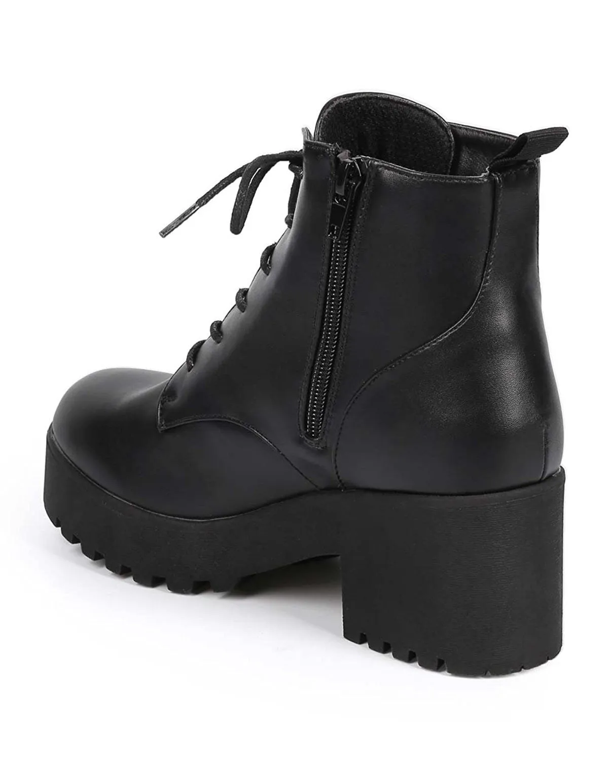 Lace up Vegan Leather Lug Sole Chunky Heel Women's Combat Boot