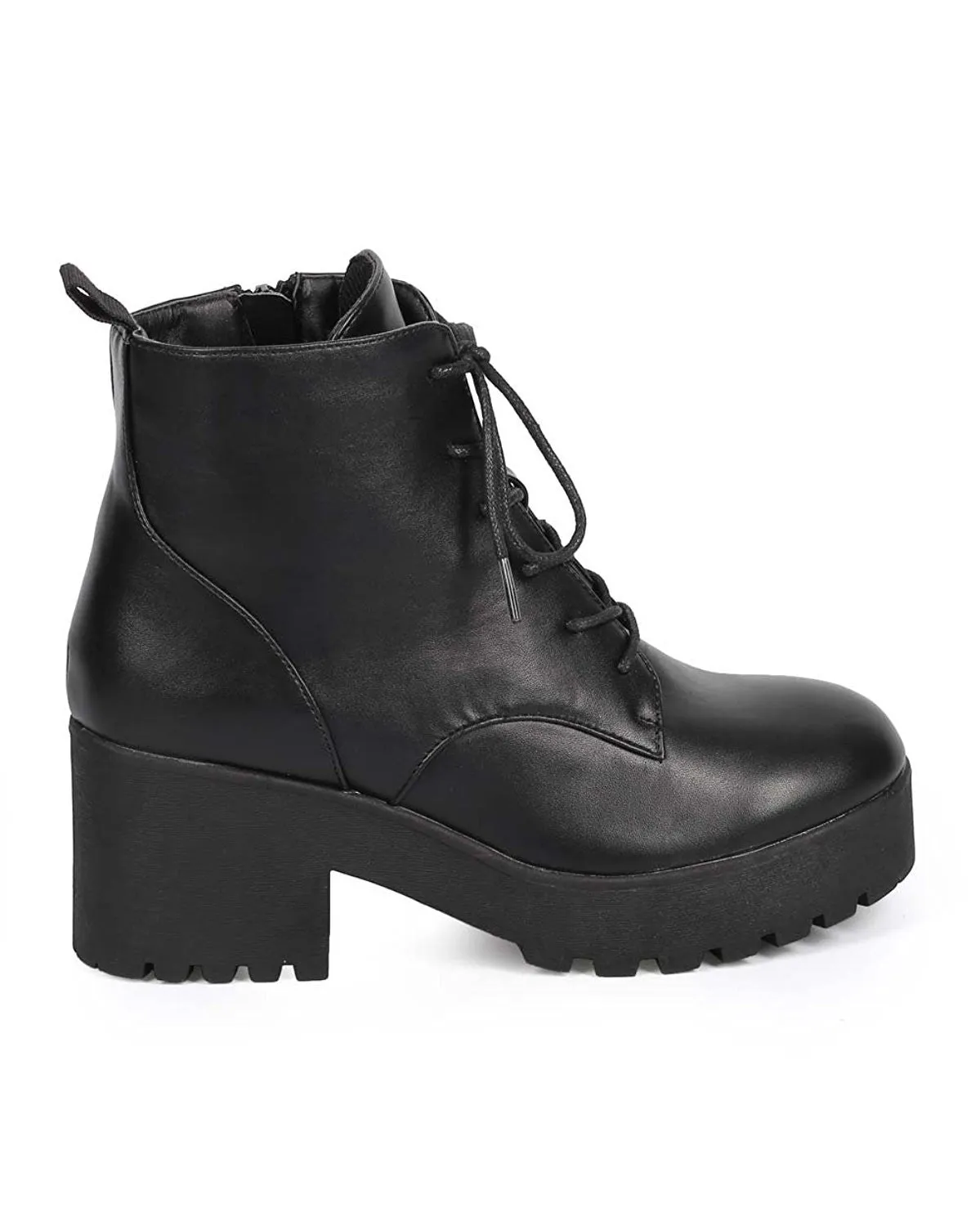 Lace up Vegan Leather Lug Sole Chunky Heel Women's Combat Boot