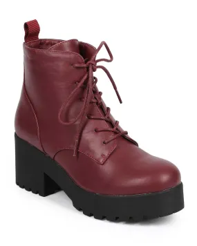 Lace up Vegan Leather Lug Sole Chunky Heel Women's Combat Boot