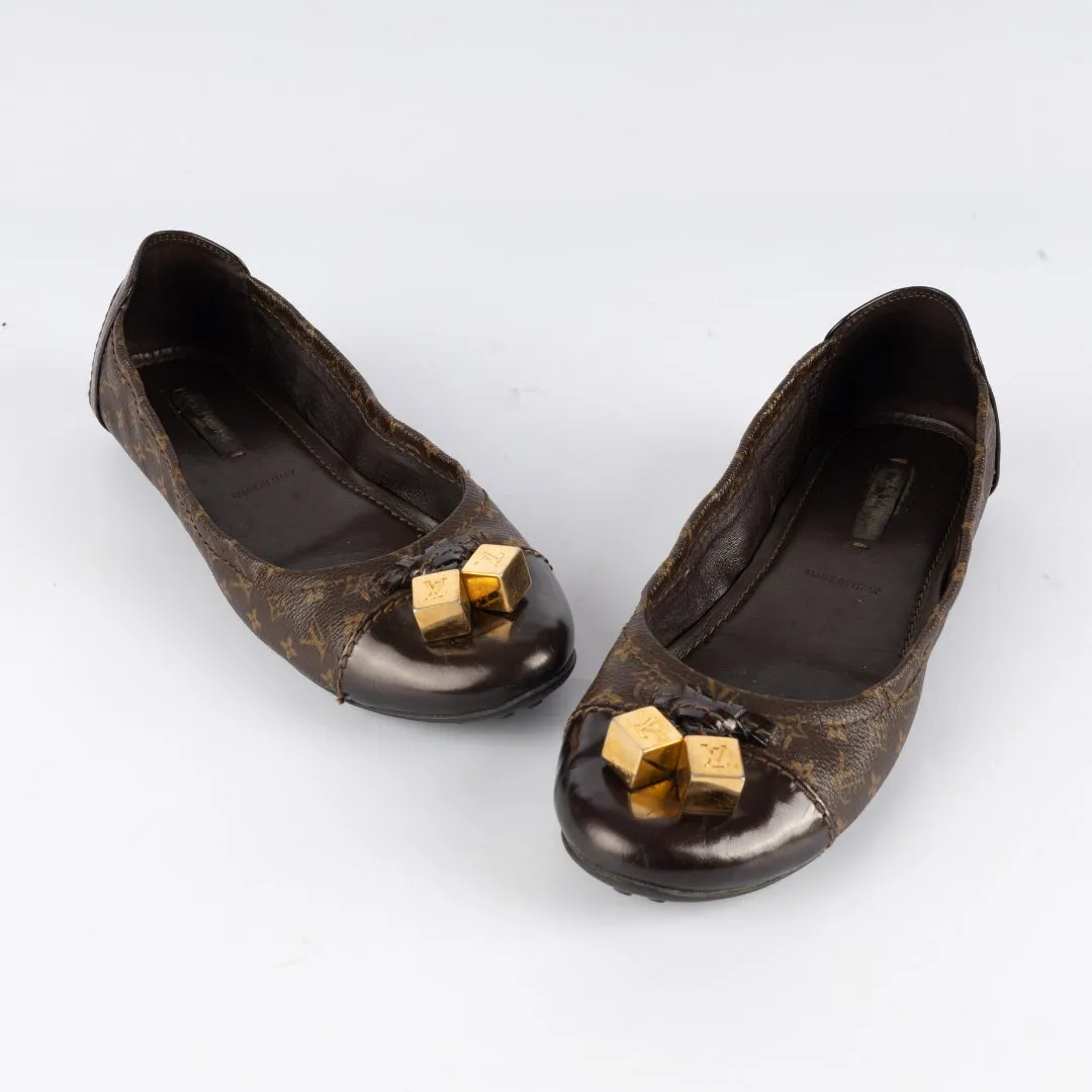 Louis Vuitton Brown Monogram Canvas and Patent Lovely Scrunch Ballet Flats