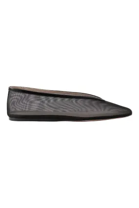 Luna Black Leather-Trimmed Mesh Ballet Flats