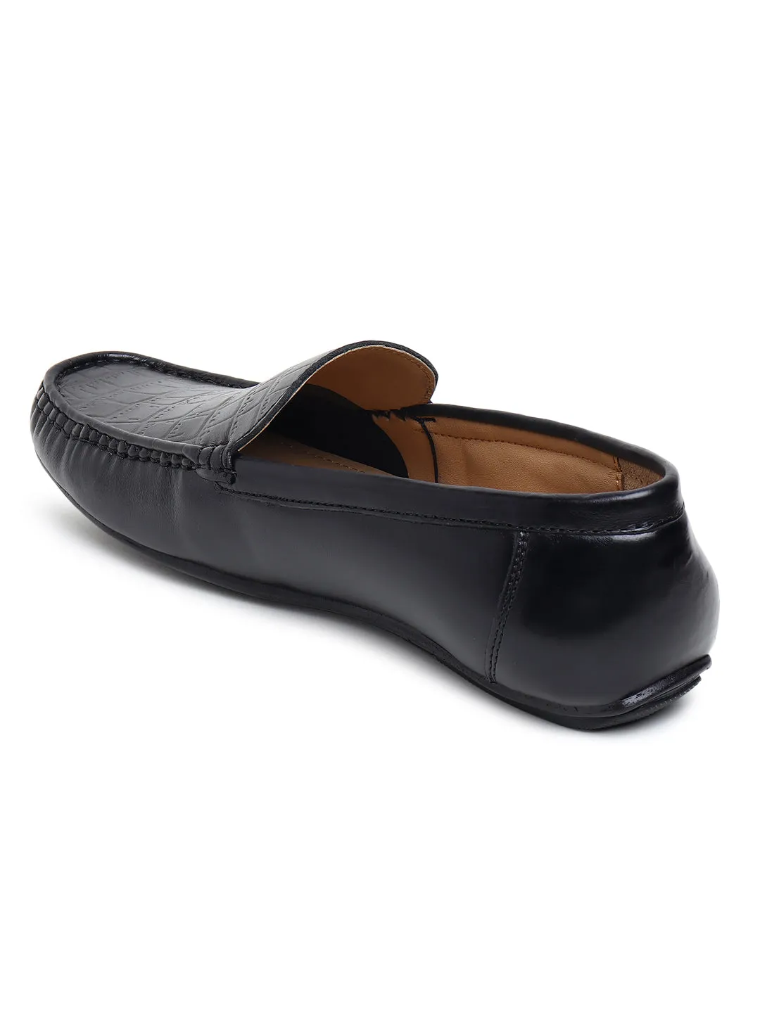 Men Texture Genuine Leather Black Loafers