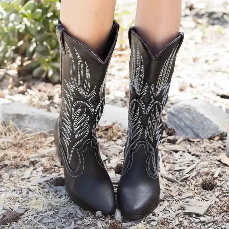 Mid Calf Cowboy Boots Women Western Cowgirl Boots