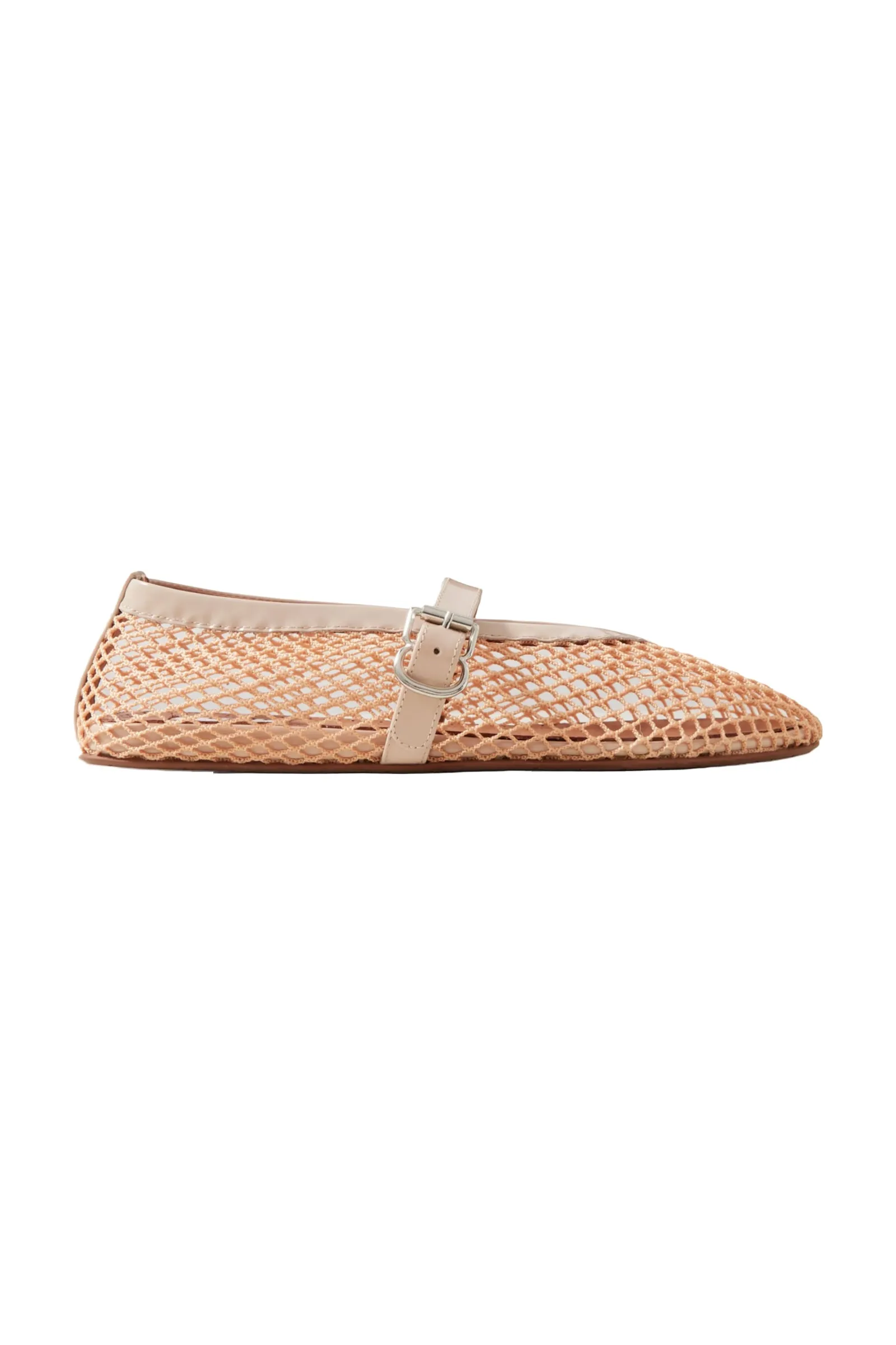 Neutral Patent Leather-Trimmed Mesh Ballet Flats