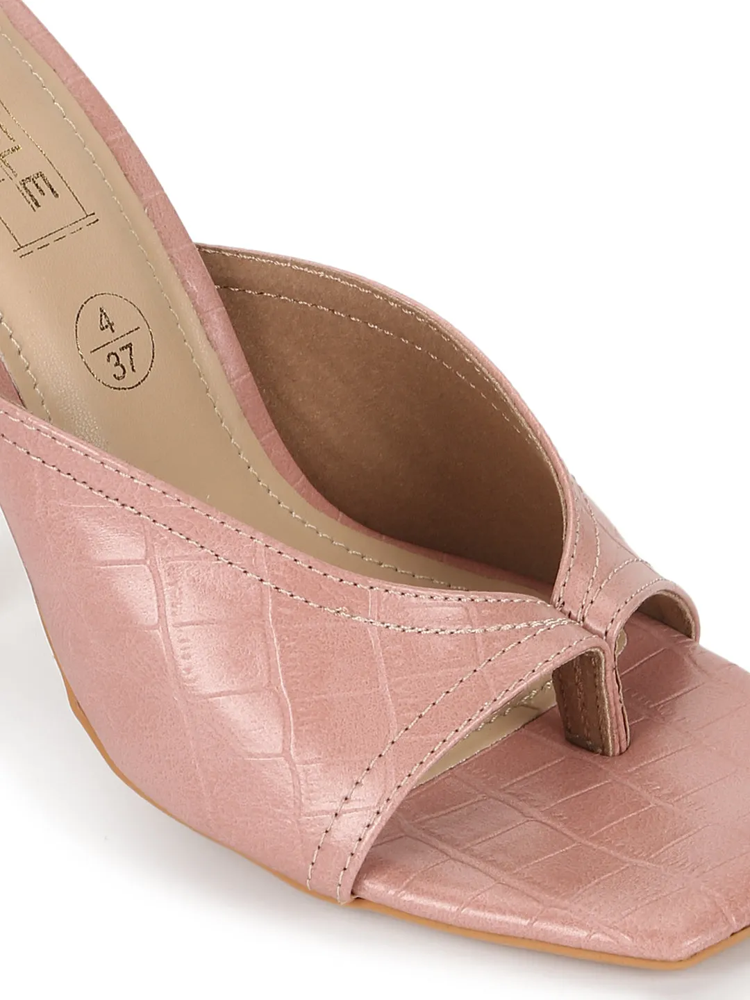 Nude Pink PU High Heel Stiletto Mules