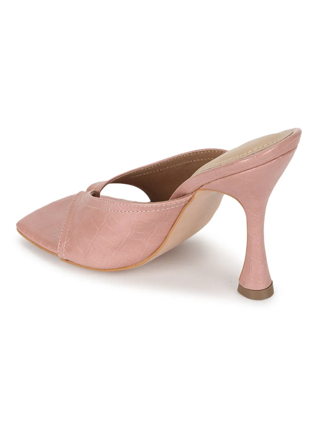 Nude Pink PU High Heel Stiletto Mules