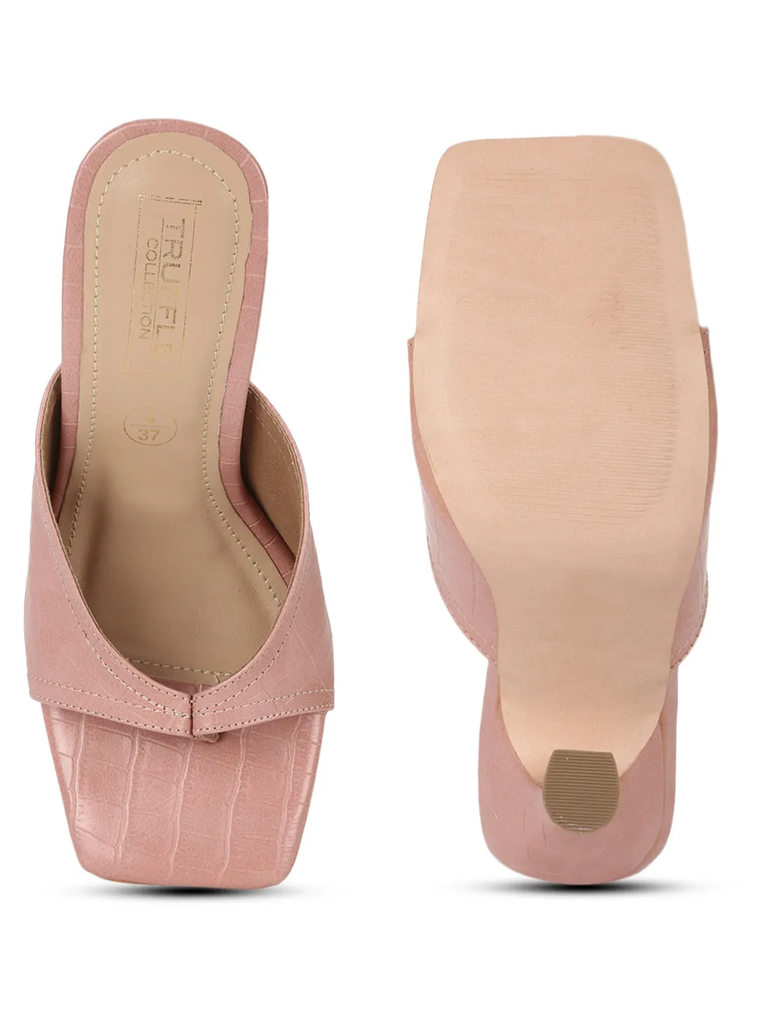 Nude Pink PU High Heel Stiletto Mules