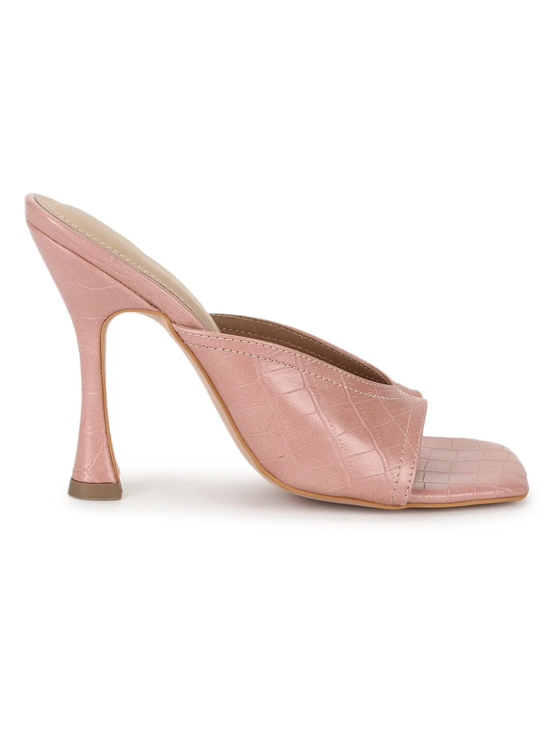 Nude Pink PU High Heel Stiletto Mules