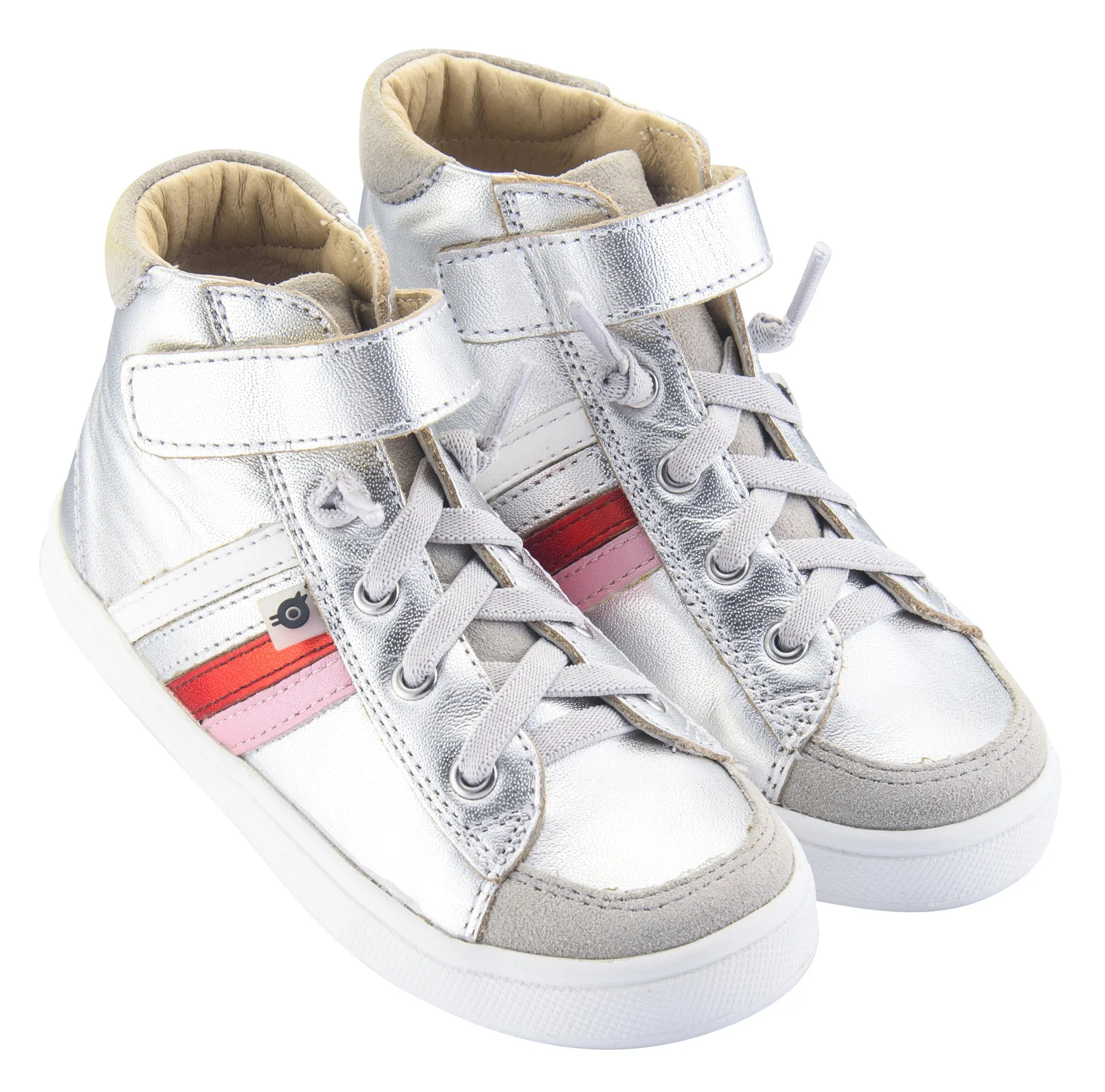 Old Soles Girl's  High-Top-RB Leather Sneakers, Silver/Pearlised Pink