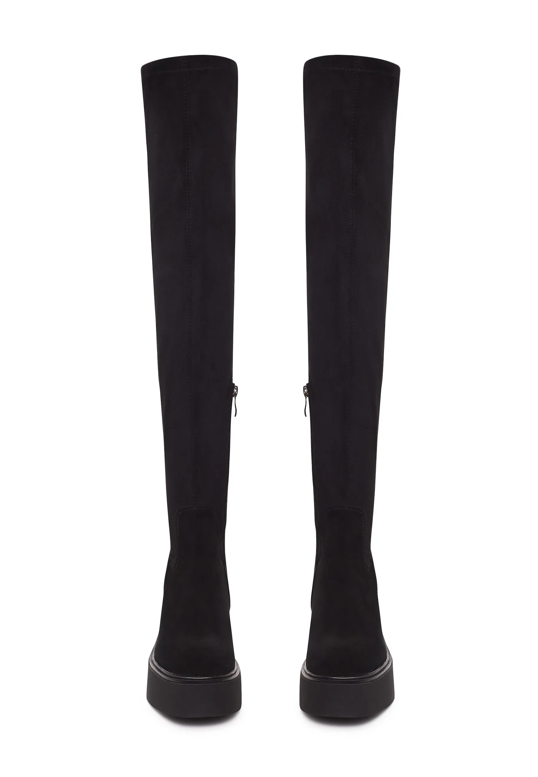 Platform Over-The-Knee Boots - Black Suede