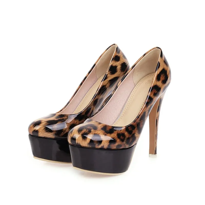 Pleasures and Sins Leopard Print Stiletto Heel Platform Pumps