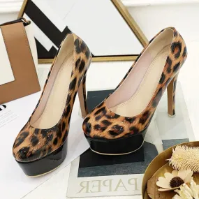 Pleasures and Sins Leopard Print Stiletto Heel Platform Pumps