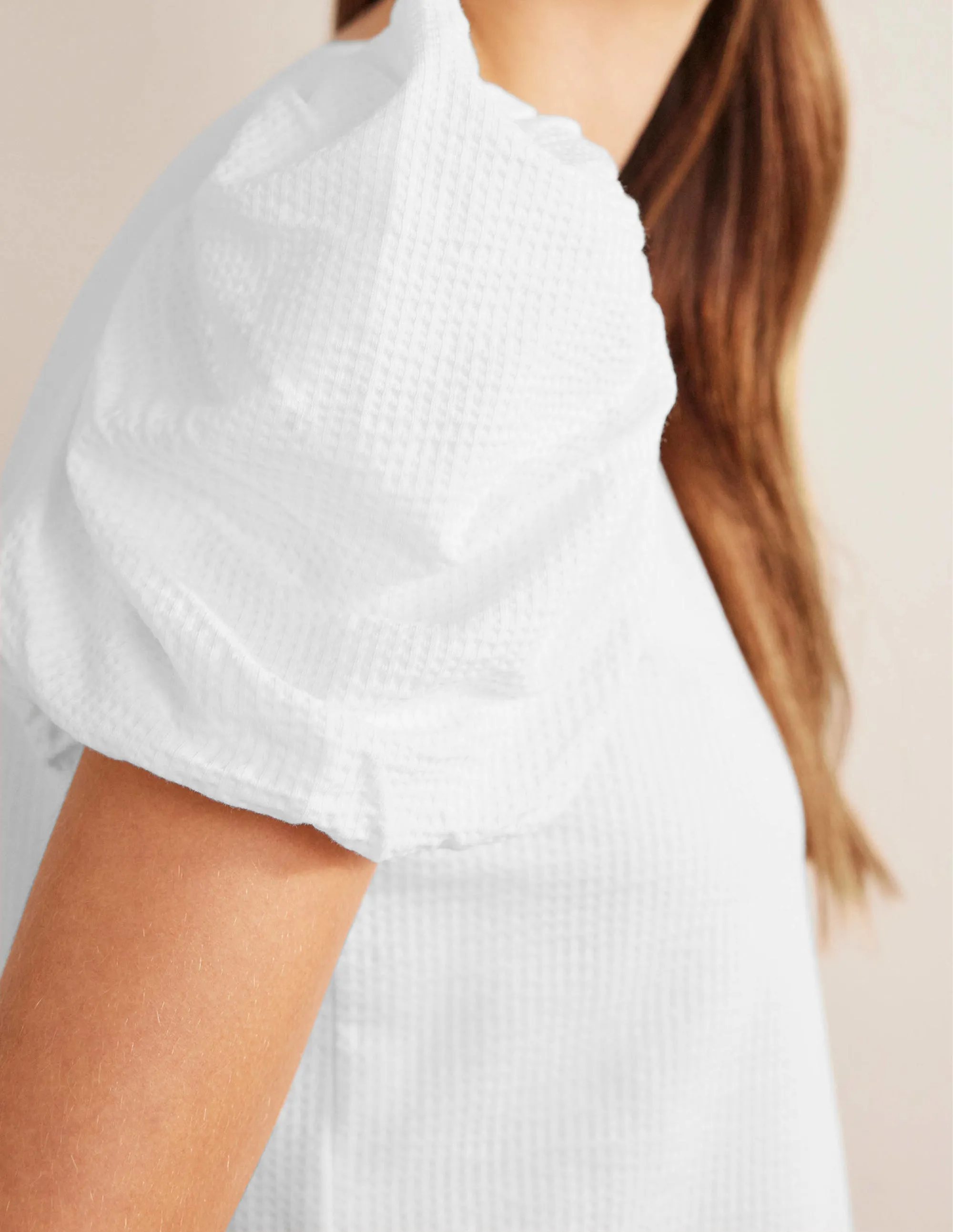 Puff Sleeve Jersey Top-White