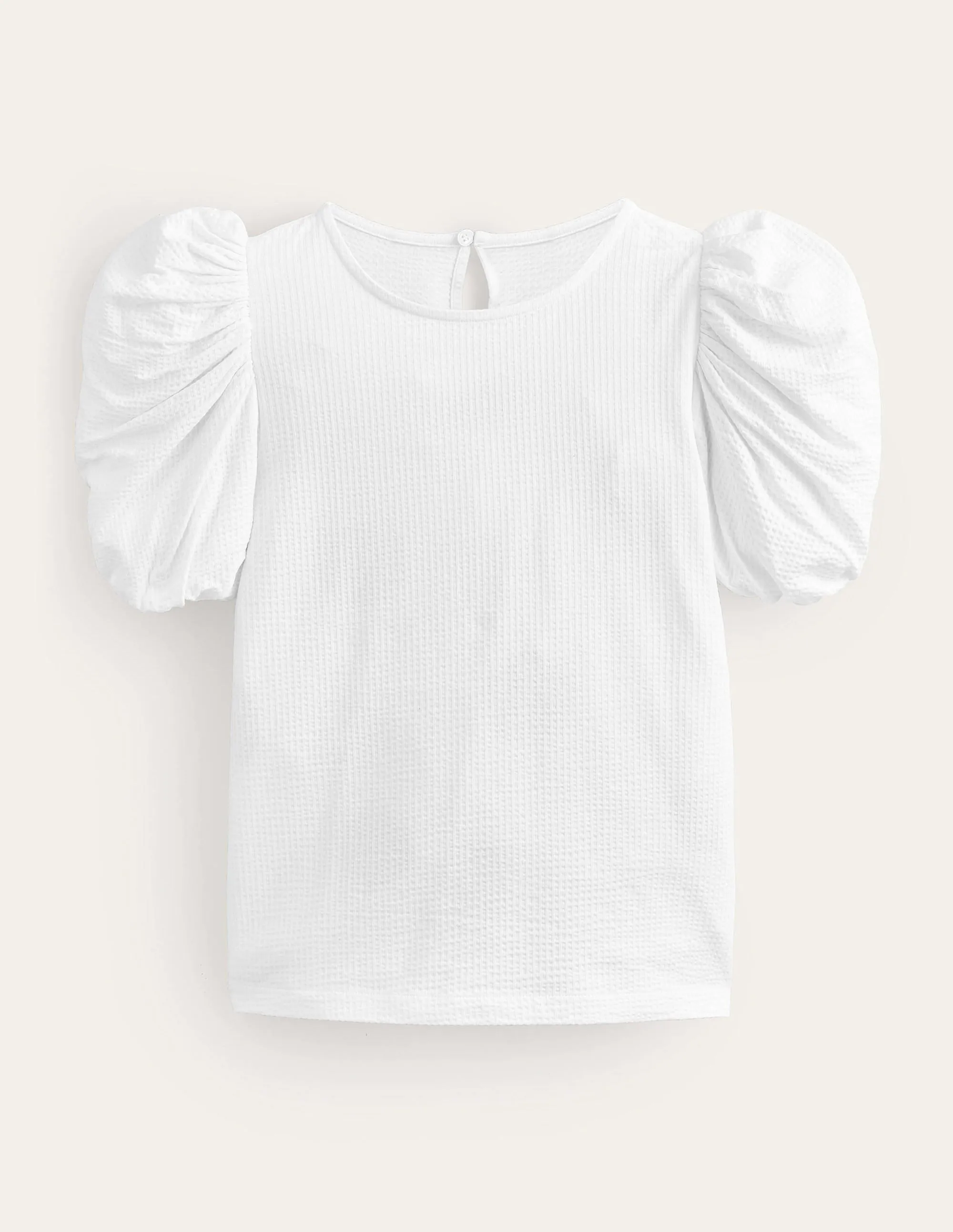 Puff Sleeve Jersey Top-White