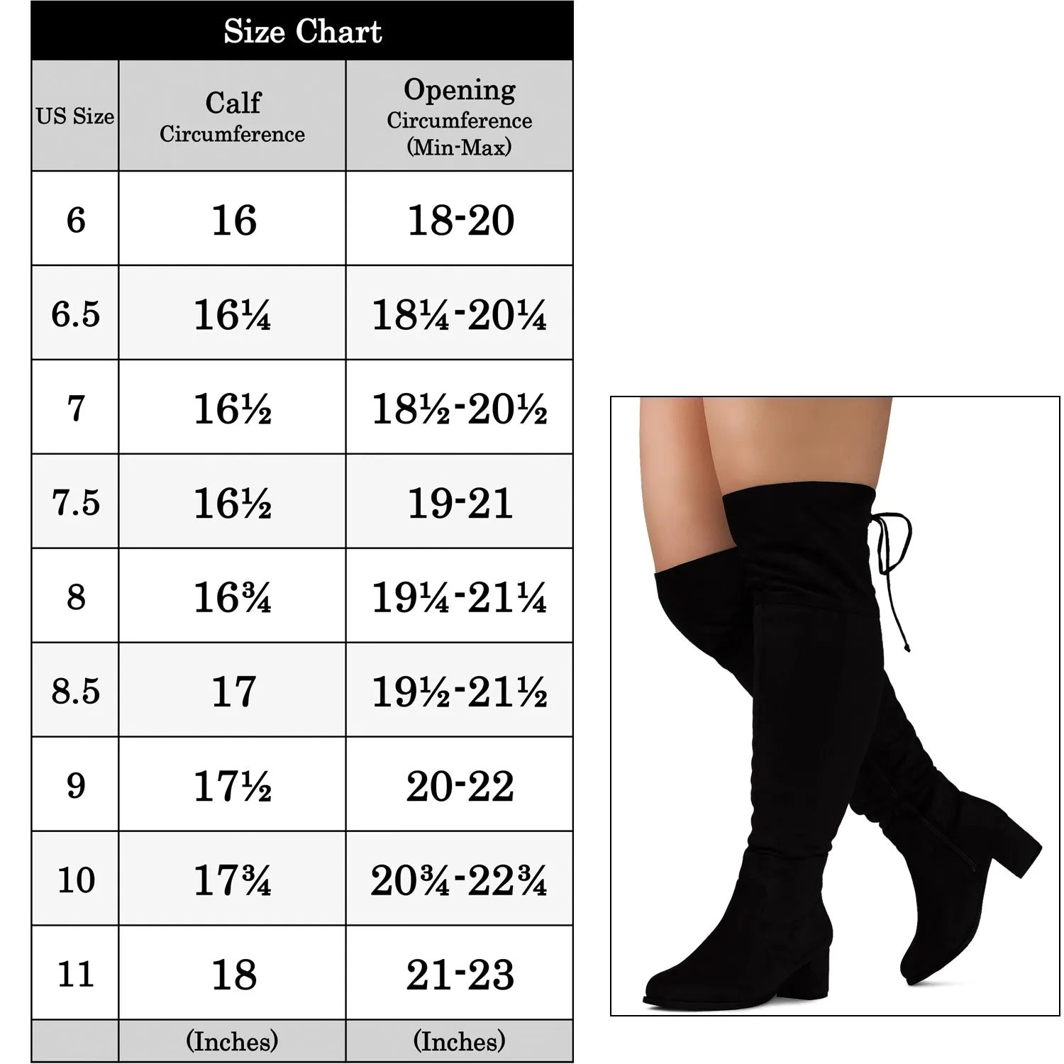 "Wide Calf & Wide Width" Chunky Heel Over The Knee Boots BLACK