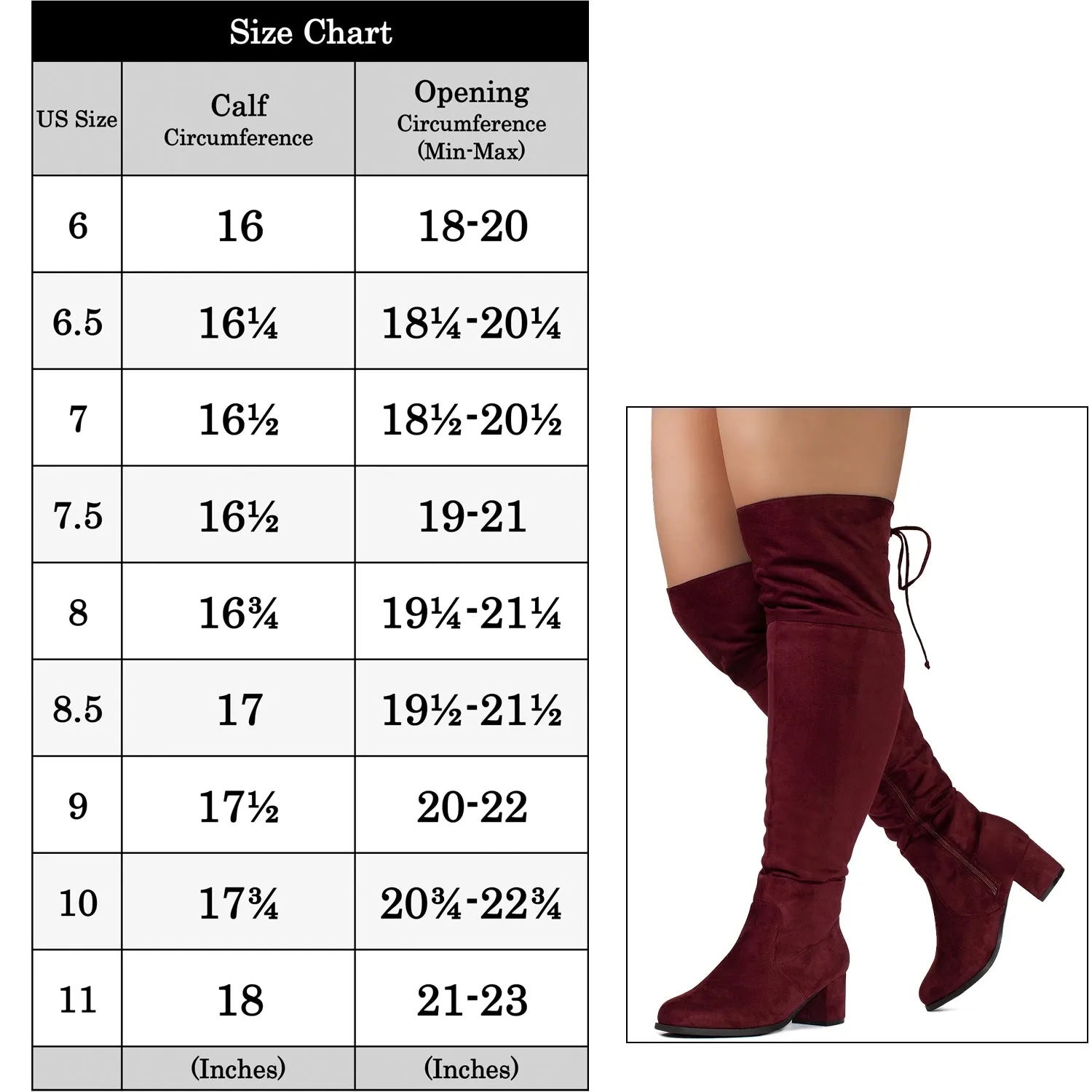 "Wide Calf & Wide Width" Chunky Heel Over The Knee Boots BURGUNDY