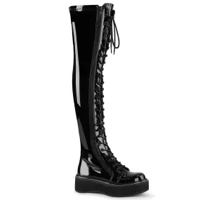 Shiny Black Over The Knee Platform Boots Emily-375