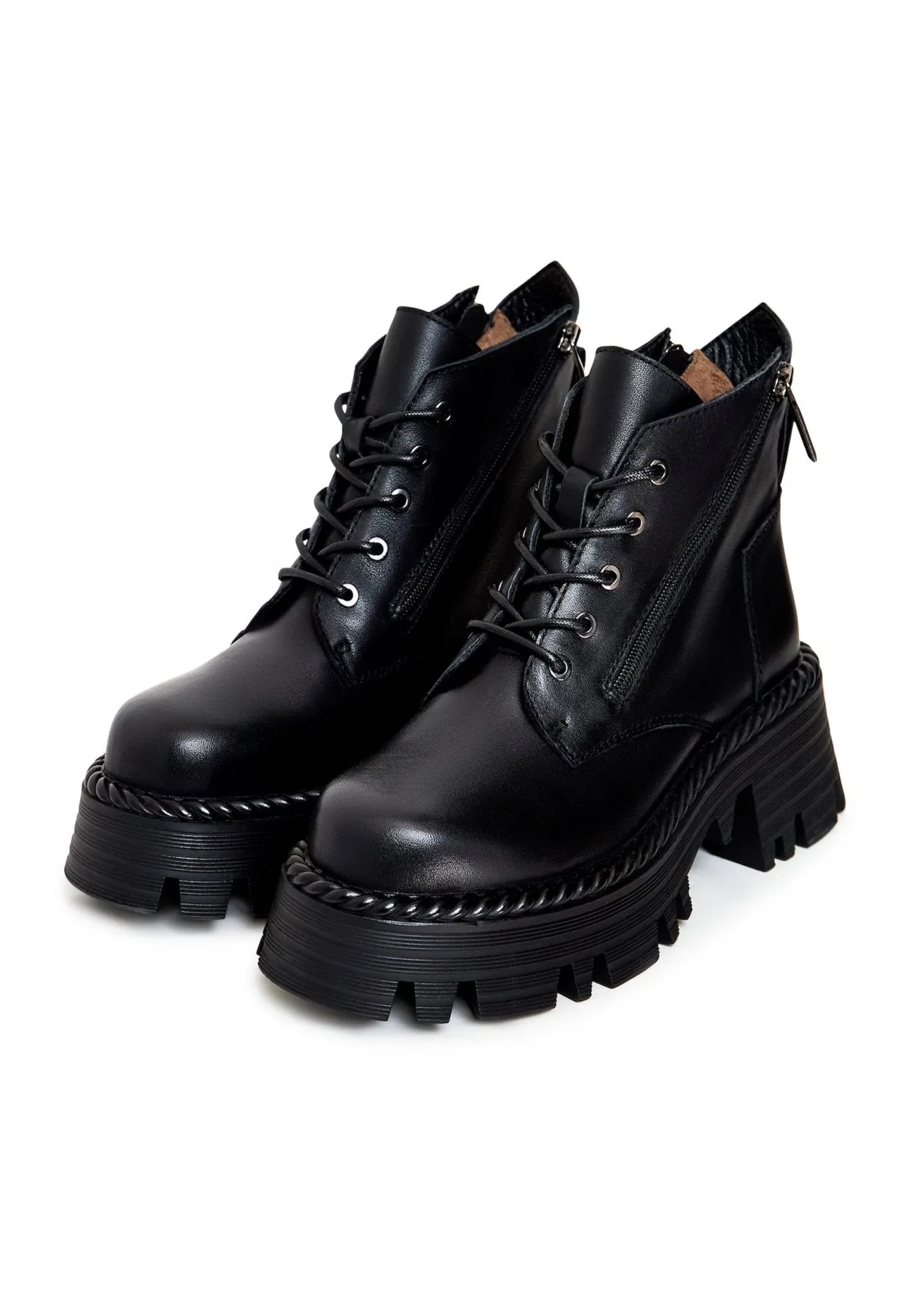 Stylish Lace-up Ankle Boots - Black