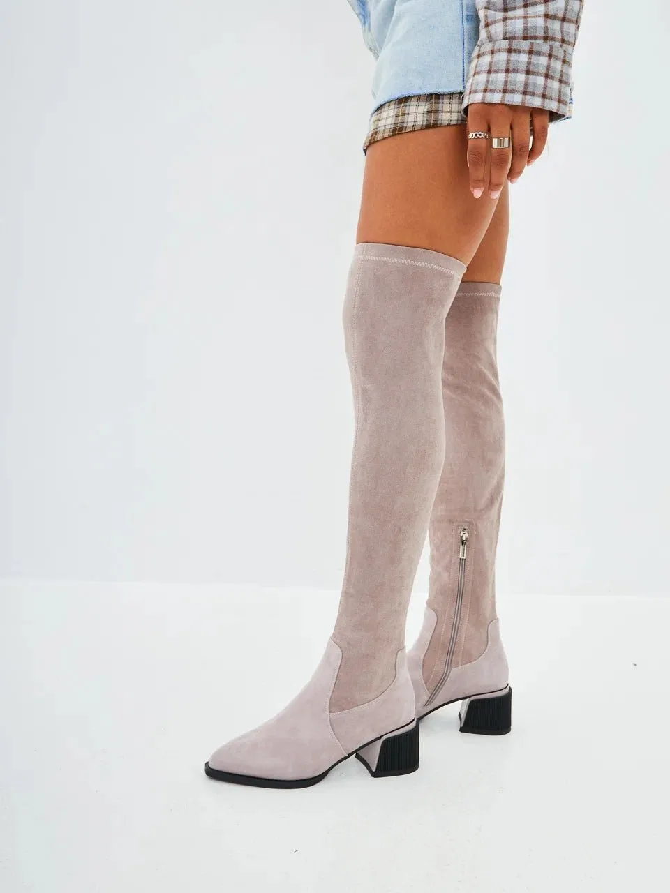 Suede Chic Over-the-Knee Boots - Beige