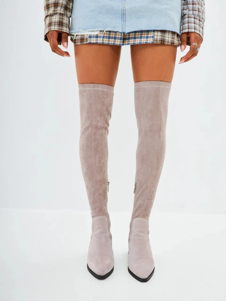 Suede Chic Over-the-Knee Boots - Beige