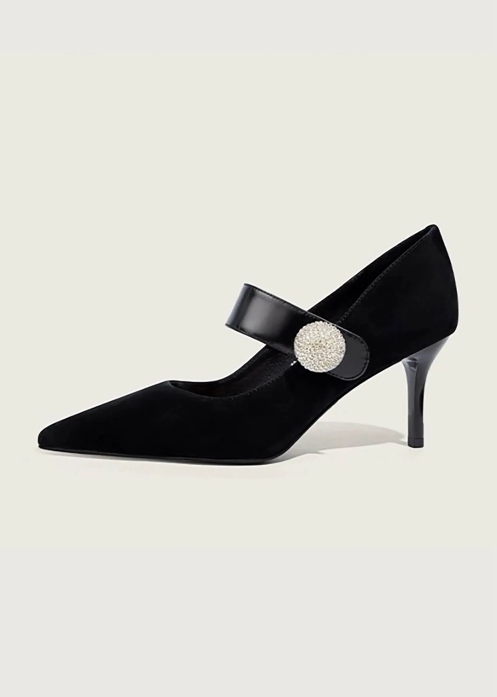 Suede Leather Pointed Toe Mary Jane Pumps