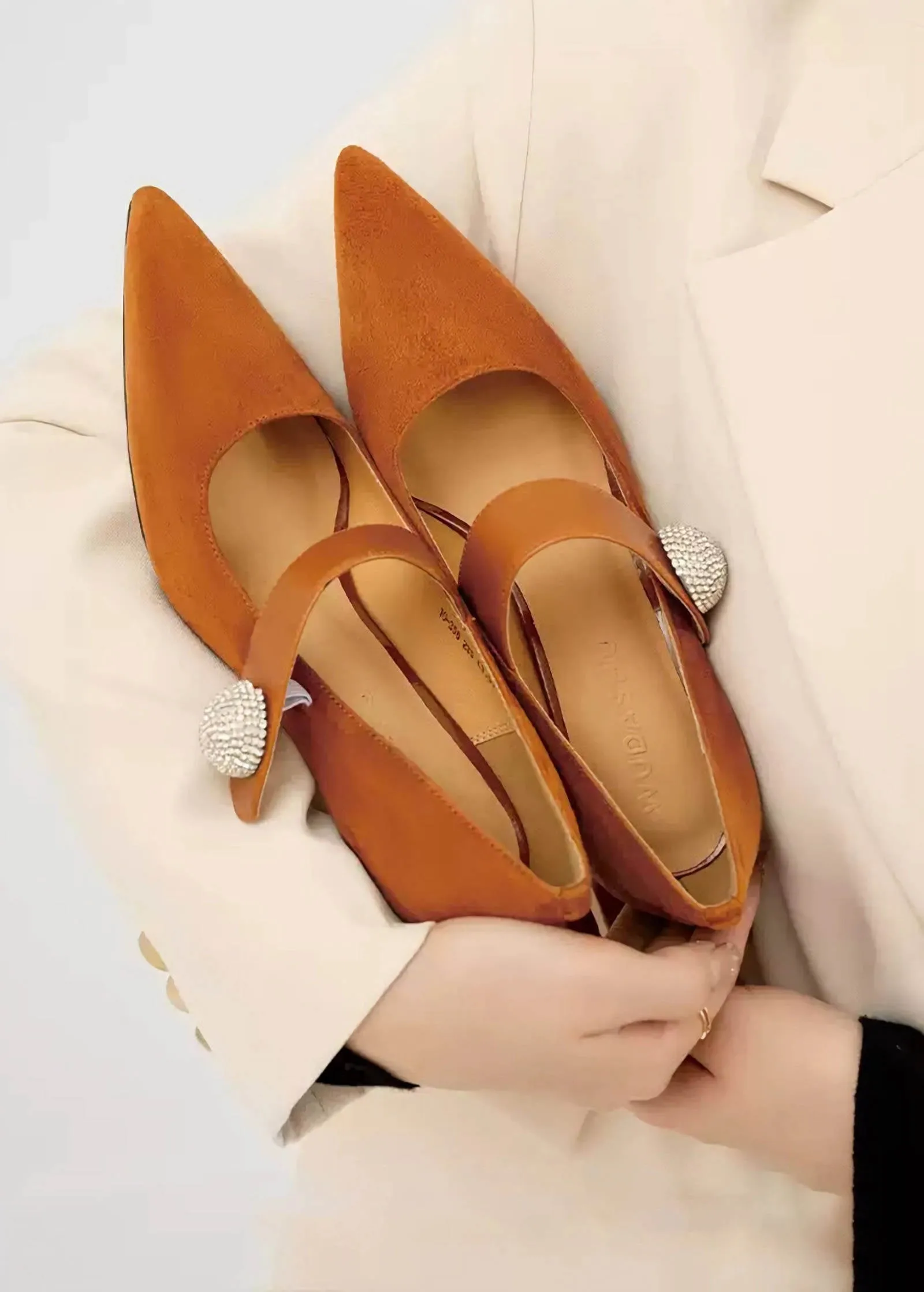 Suede Leather Pointed Toe Mary Jane Pumps