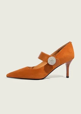 Suede Leather Pointed Toe Mary Jane Pumps