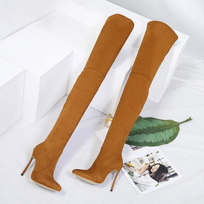 Suede Over The Knee Zipper High Heel Boot Minimalist Over Knee Heeled Boots