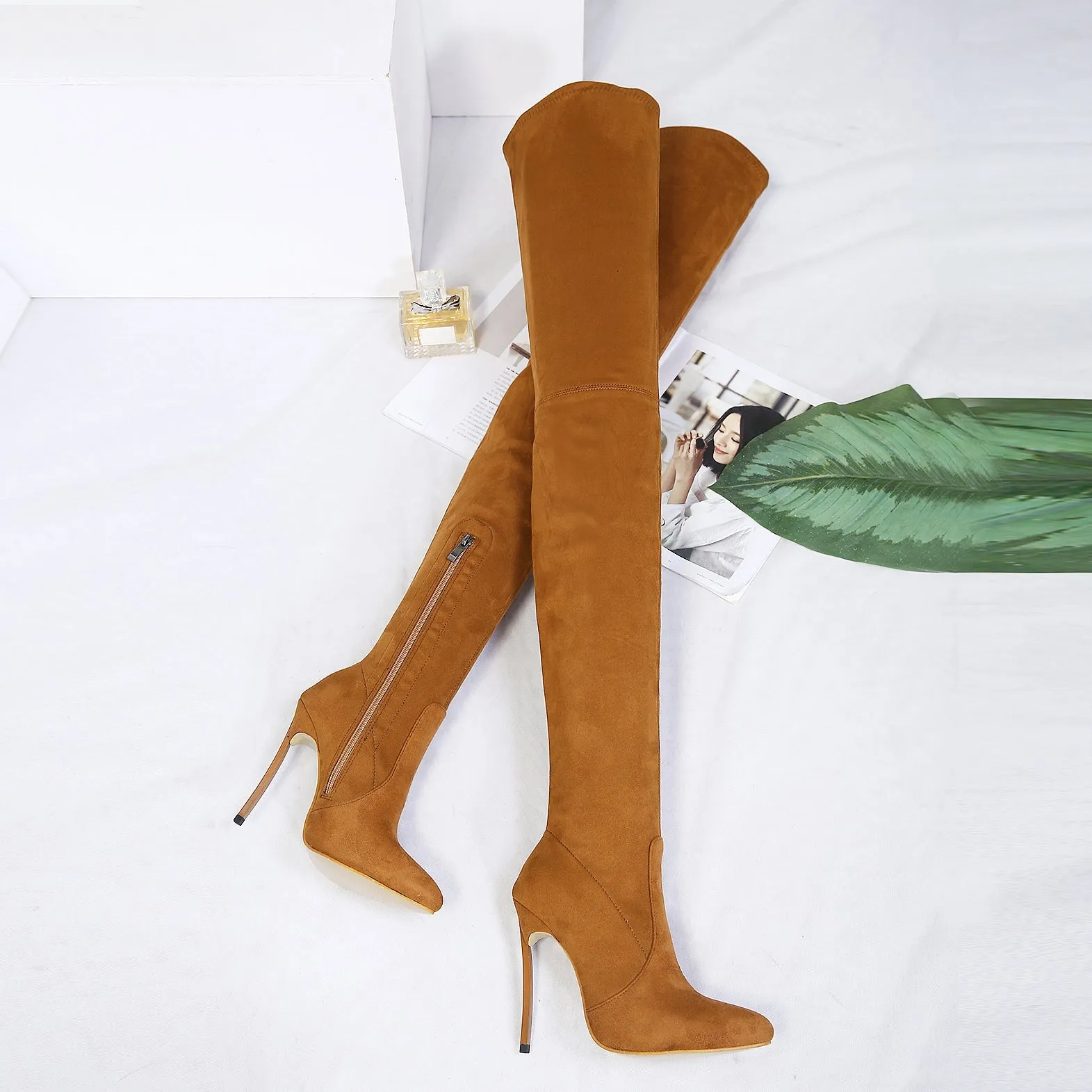 Suede Over The Knee Zipper High Heel Boot Minimalist Over Knee Heeled Boots