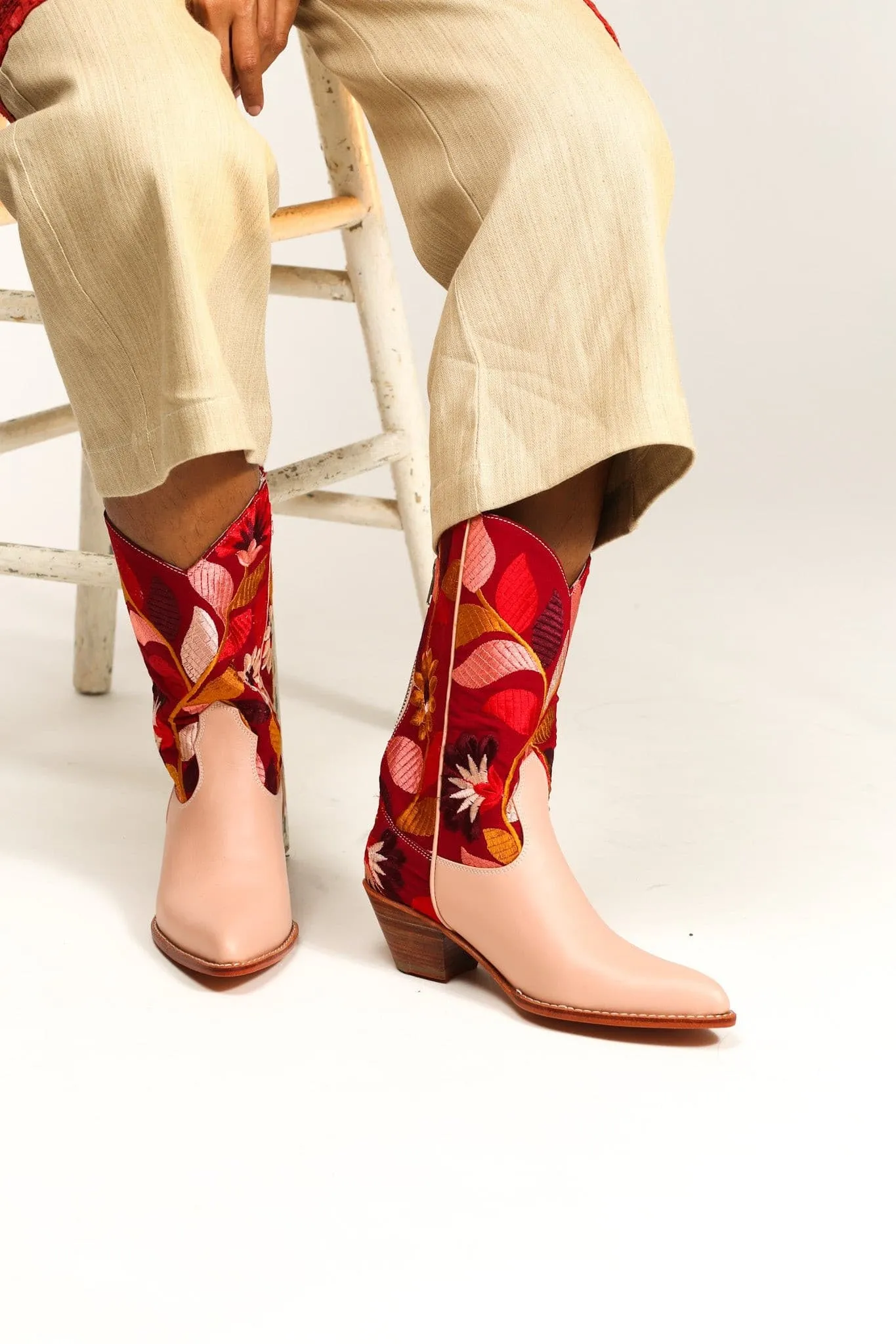 TENDER PINK FLOWER EMBROIDERED WESTERN BOOTS X ANTHROPOLOGIE