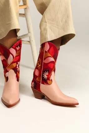 TENDER PINK FLOWER EMBROIDERED WESTERN BOOTS X ANTHROPOLOGIE