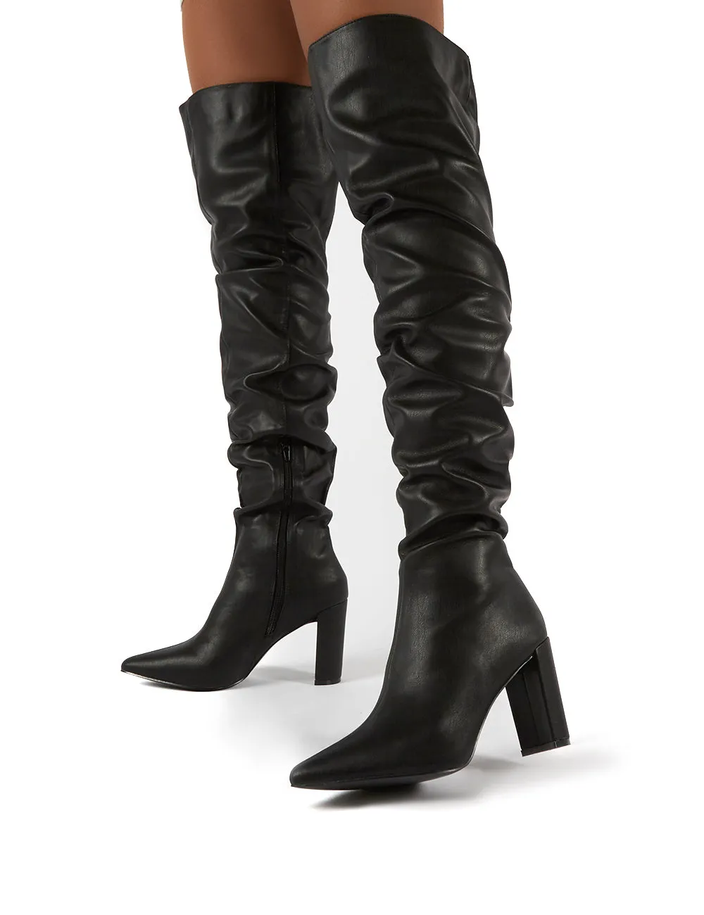 Theirs Black PU Over the Knee Boots