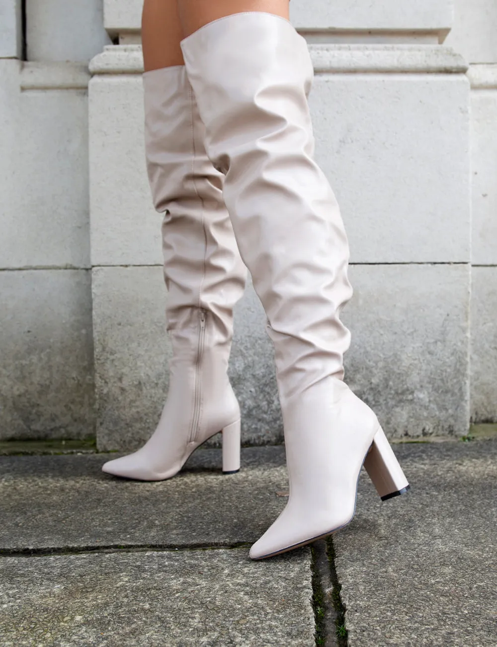 Theirs Taupe Wide Fit  PU Over the Knee Boots