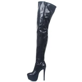 Thigh-High Pointed Toe Platform Boots with Zipper