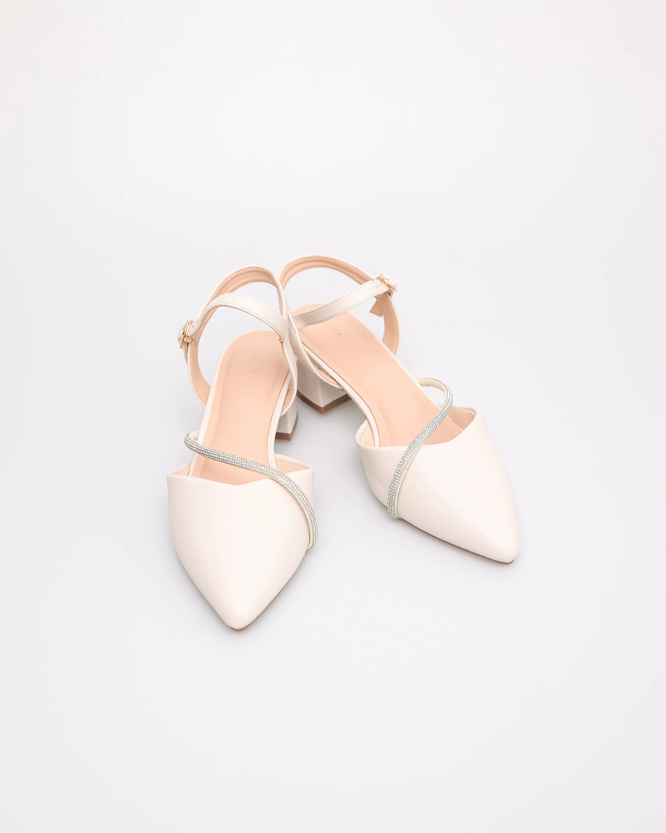 Tomaz NN382 Ladies Pointy Gemstones Slingback (Cream)