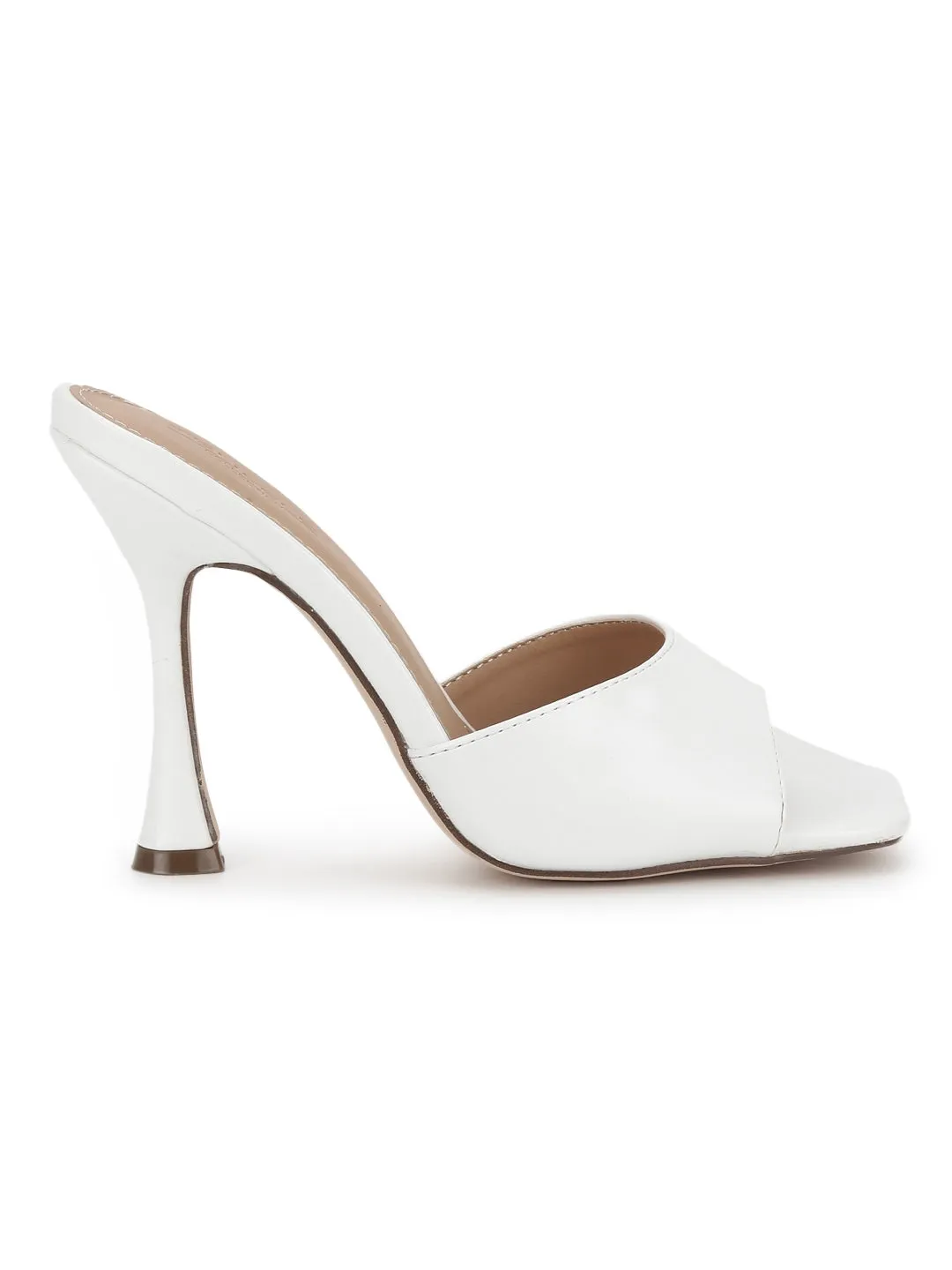 White PU High Heel Mules