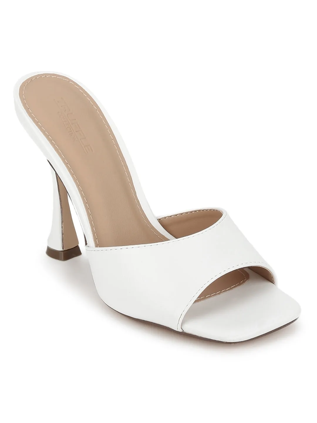 White PU High Heel Mules