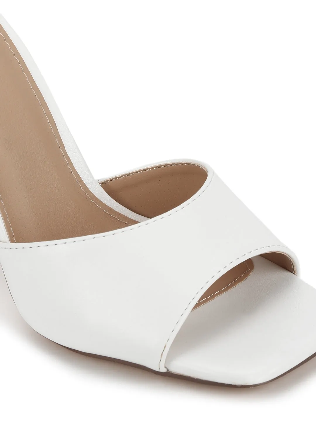 White PU High Heel Mules