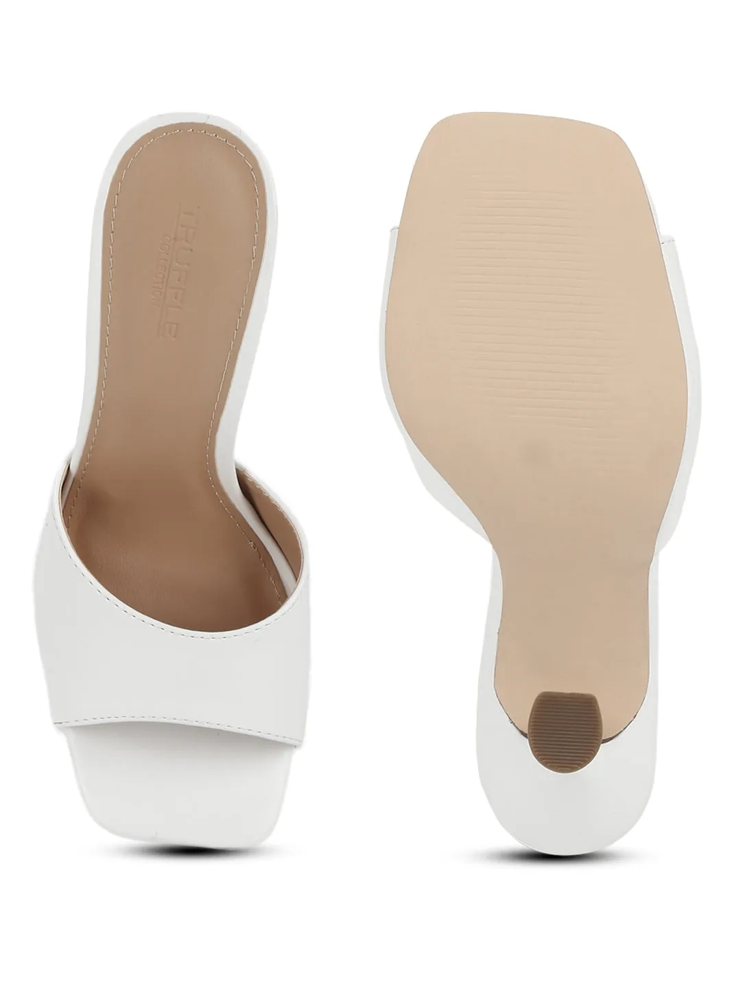 White PU High Heel Mules