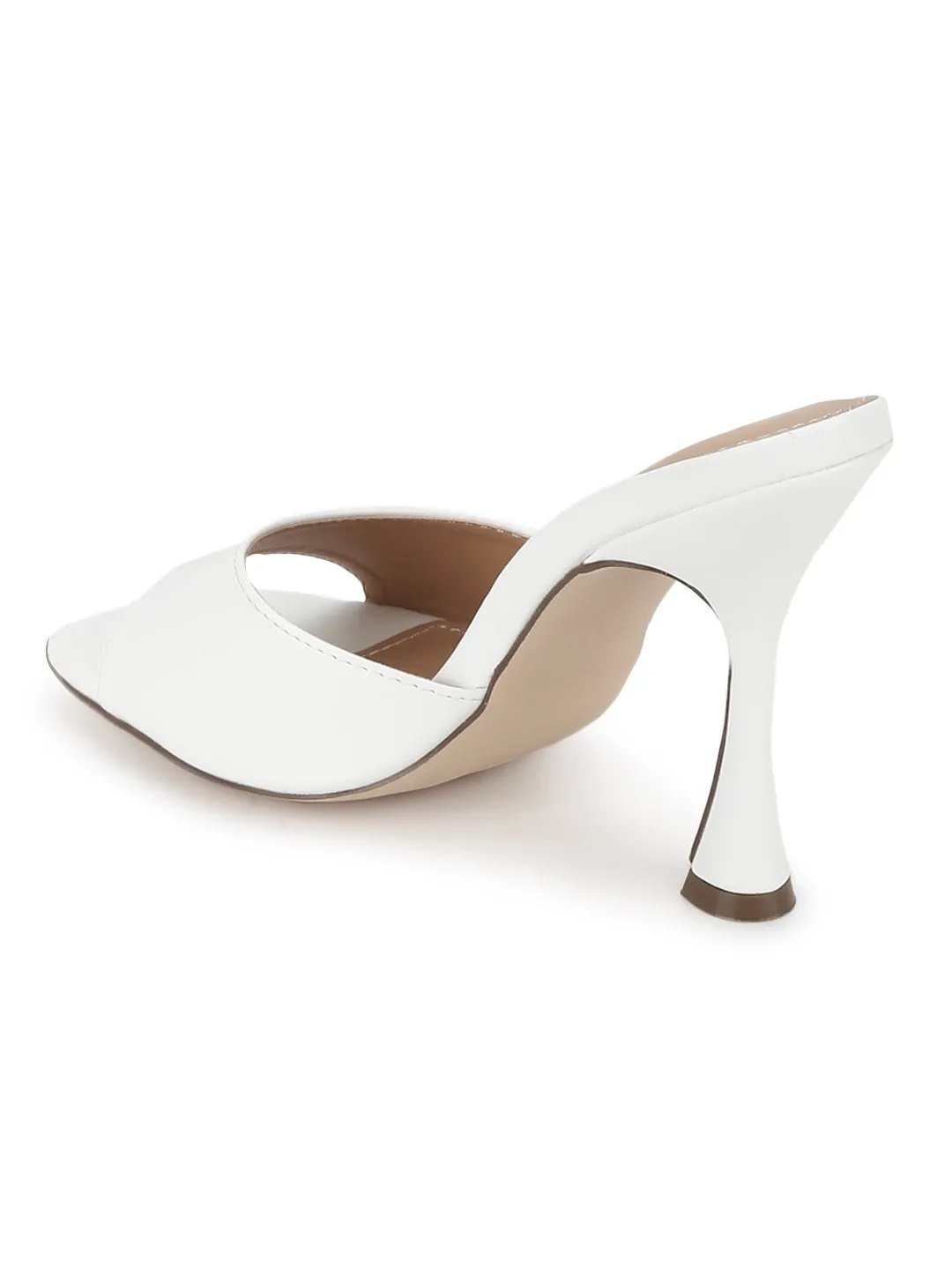 White PU High Heel Mules