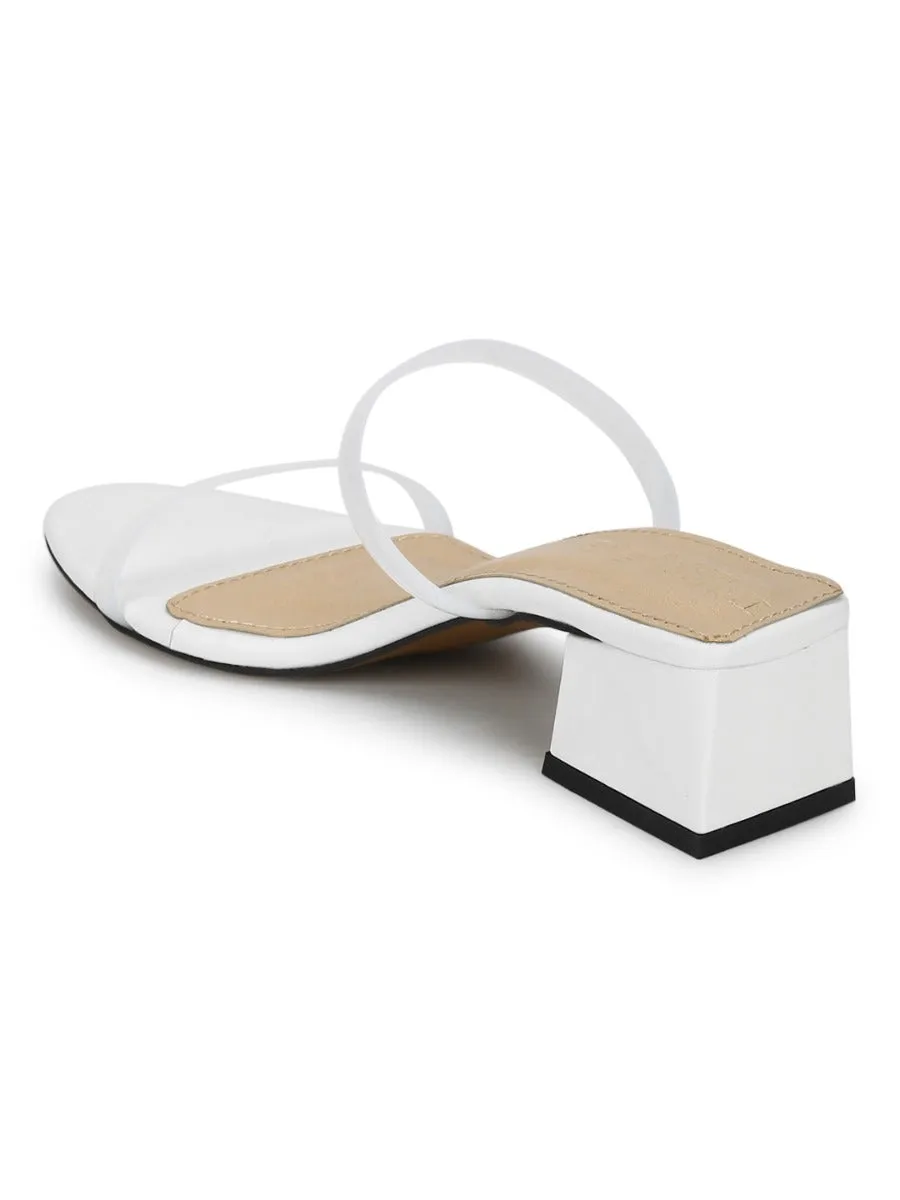 White PU Slip On Low Heel Mules