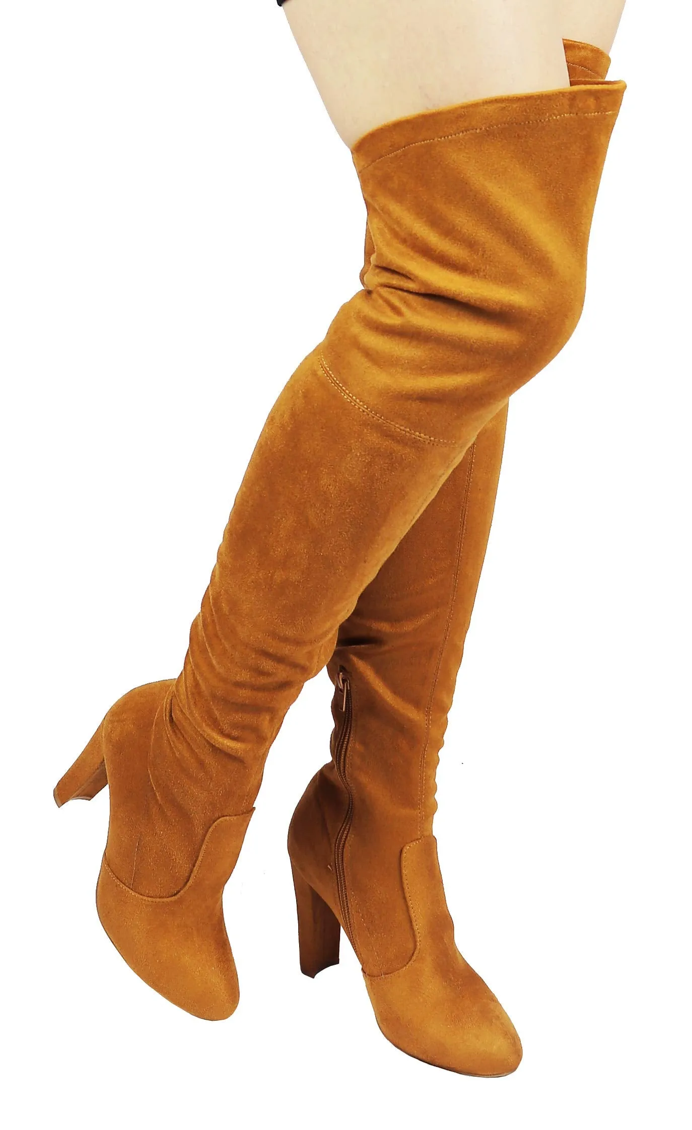 Womens Faux Suede Sexy Fitted Thigh High Over the Knee High Chunky Heel Boots