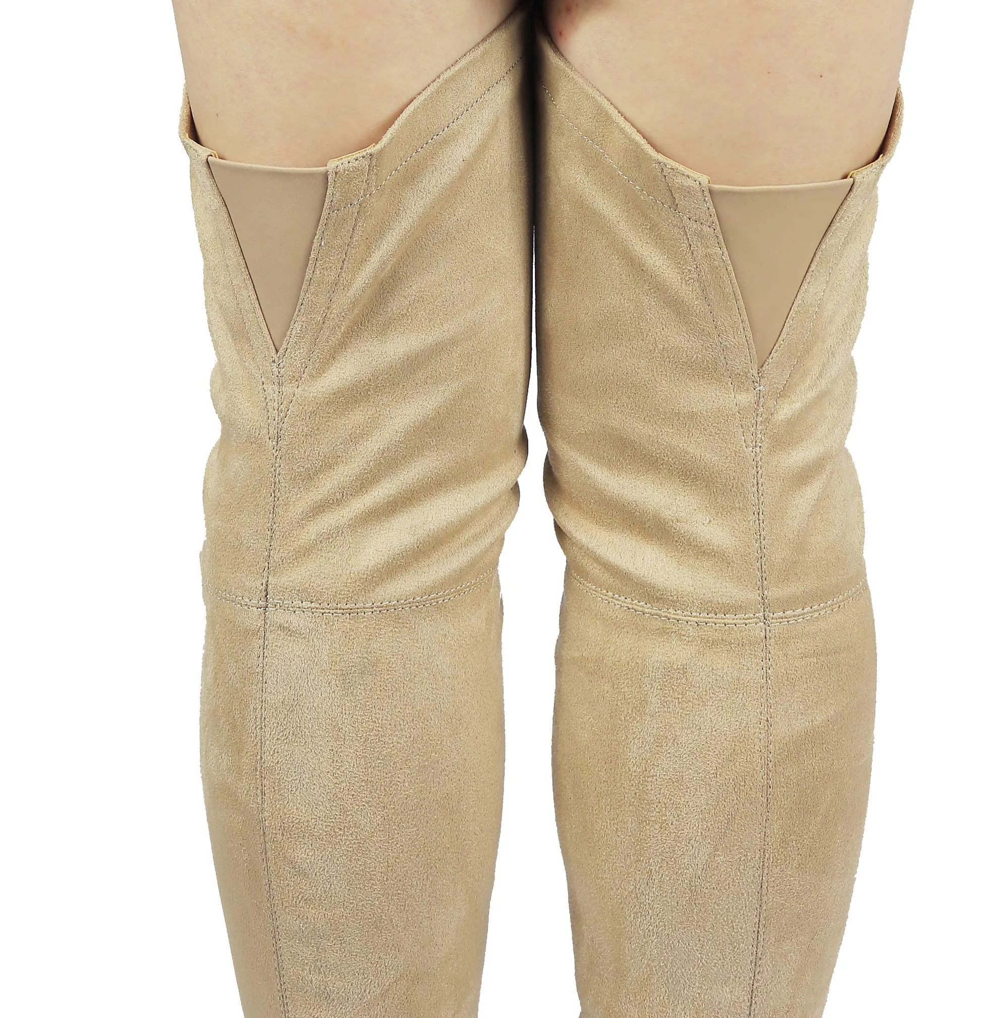 Womens Faux Suede Sexy Fitted Thigh High Over the Knee High Chunky Heel Boots