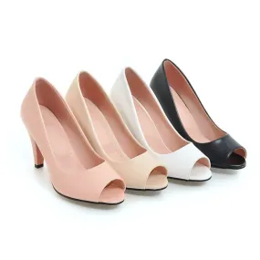 Women's Pumps Pu Leather Peep Toe Chunky Heel Shoes